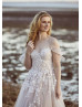 Cold Shoulder Beaded Lace Tulle Chic Wedding Dress